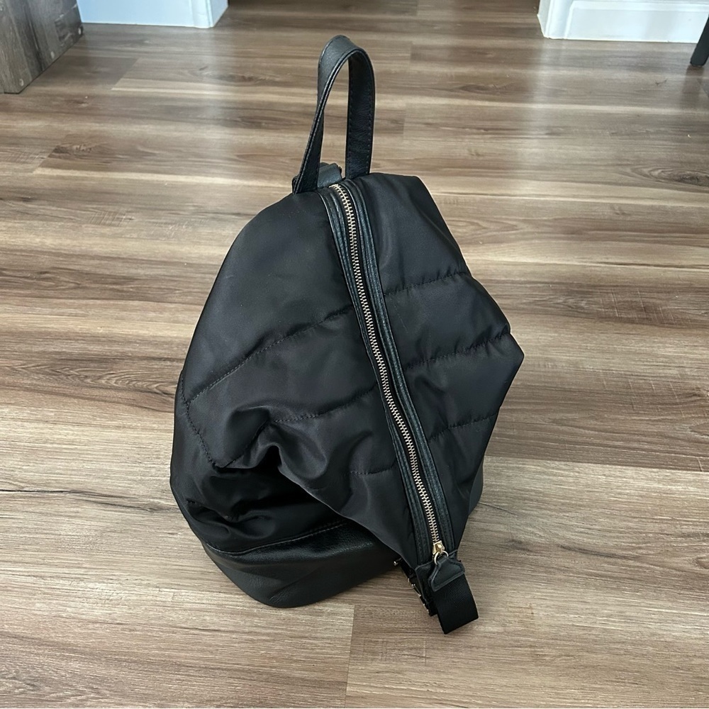 RAMPAGE Black Middle Front Zip Nylon Faux Leather Gold Hardware Backpack